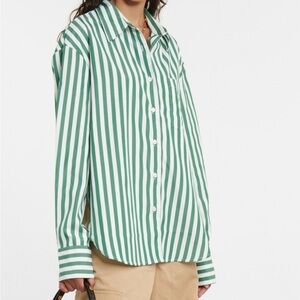 The Frankie Shop Green and White Striped Button Down Shirt